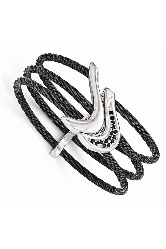 Edward Mirell Titanium Black Titanium 925 Sterling Silver Spinel Cable Flexible Cuff; for Adults and Teens; for Women and Men