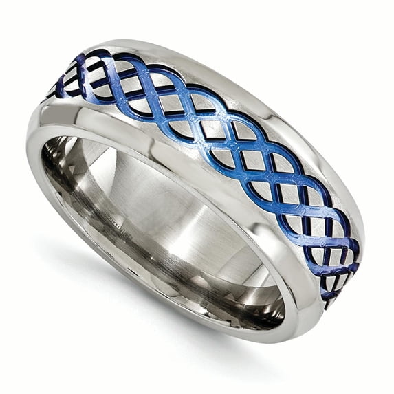 Edward Mirell Titanium Blue Anodized Brushed & Polished 8mm Band EMR109