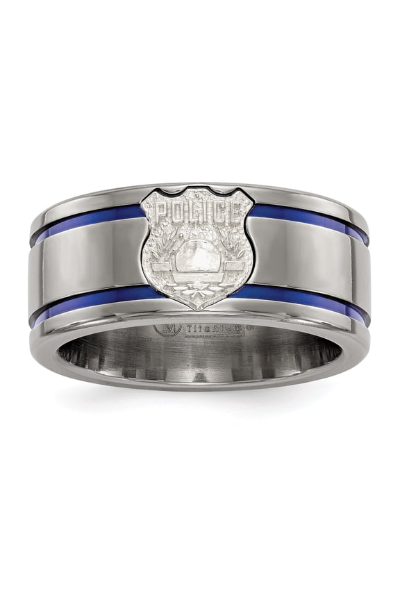 Edward Mirell Titanium Blue Anodized w/ SS Police Shield Tag 10mm Band