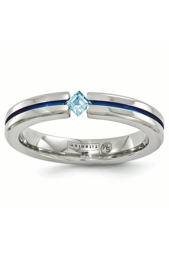 Edward Mirell Titanium Blue Topaz and Blue Anodized 4mm Band