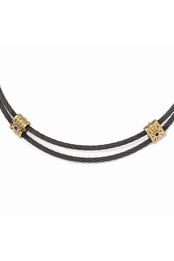 Edward Mirell Titanium & Bronze Amethyst Cable Necklace; for Adults and Teens; for Women and Men