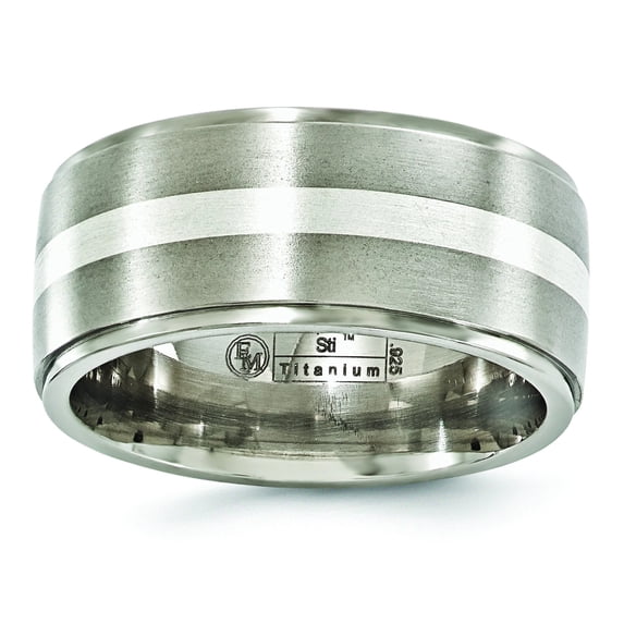 Edward Mirell Titanium Brushed/Polished with Argentium Sterling Silver Inlay Flat 10mm Band EMR186