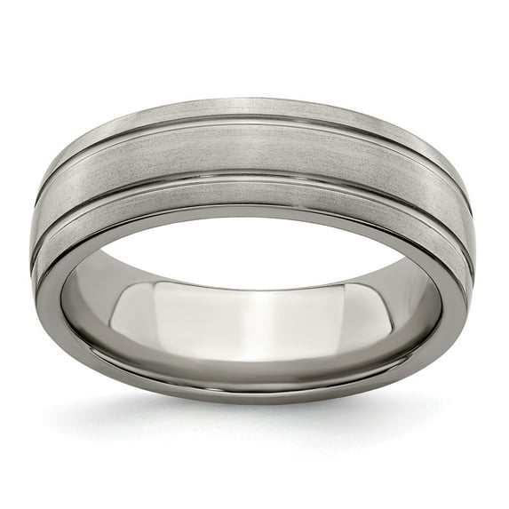 Edward Mirell Titanium Brushed & Polished Grooved 7mm Band Size: 12; for Adults and Teens; for Women and Men