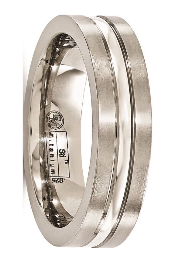 Titanium Brushed&Polished w/Sterling Silver 6mm Band