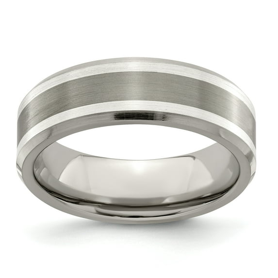 Edward Mirell Titanium Brushed & Polished w/Sterling Silver Inlay 7mm Band