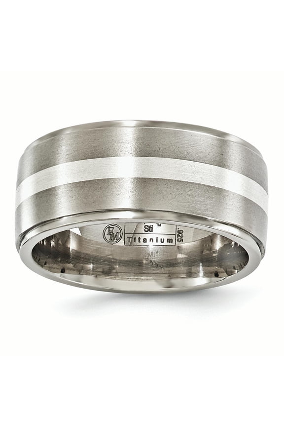 Titanium Brushed/Polished with Argentium Sterling Silver Inlay Flat 10mm Band EMR186