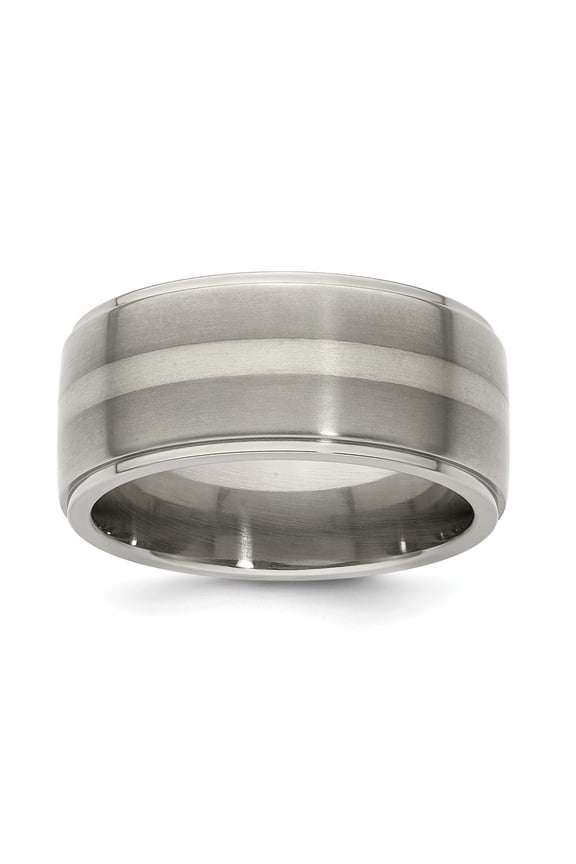 Edward Mirell Titanium Brushed/Polished with Argentium Sterling Silver Inlay Flat 10mm Band