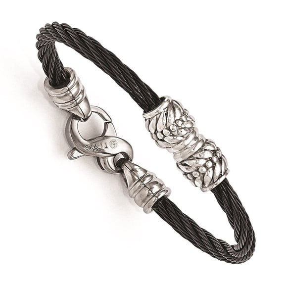 Finest Gold Edward Mirell Titanium Cable & Sterling Silver Bead Childrens Bracelet