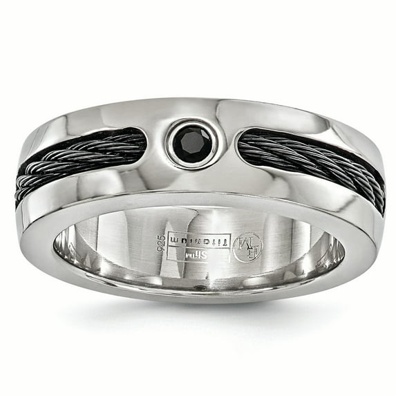 Edward Mirell Titanium Cable and Black Spinel with Sterling Silver Bezel 7mm Band EMR223