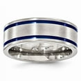 thumbnail image 1 of Edward Mirell Titanium Brushed with Blue Anodized Double Groove Flat 8mm Band EMR218, 1 of 7