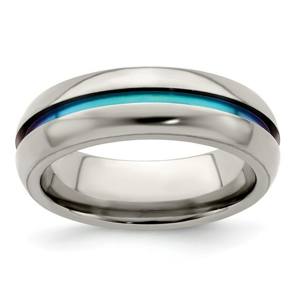 Edward Mirell Titanium Multi-Colored Anodized Center 7mm Band Size: 9; for Adults and Teens; for Women and Men