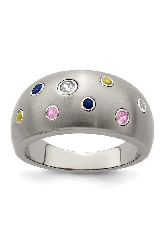 Titanium Multi-color Sapphire Sterling Silver Bezels Ring
