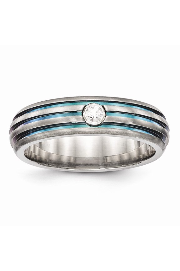 Edward Mirell Titanium Rainbow Anodized Triple Groove White Sapphire 6mm Band