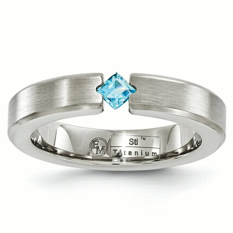 Edward Mirell Titanium Satin Blue Topaz 4mm Band EMR164
