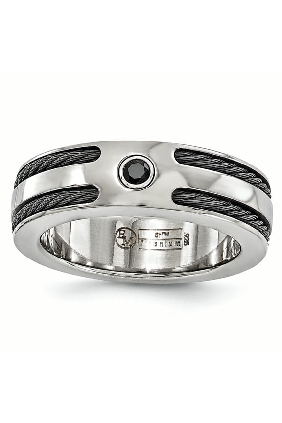 Titanium Spinel w/Argentium Silver Bezel & Cable 7mm Ring EMR252