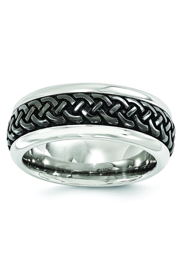 Finest Gold Edward Mirell Stainless Steel & Black Titanium Casted 9 mm Band - Size 10