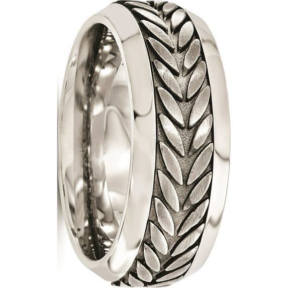 Edward Mirell Titanium & Steel Patterned Beveled 9mm Band