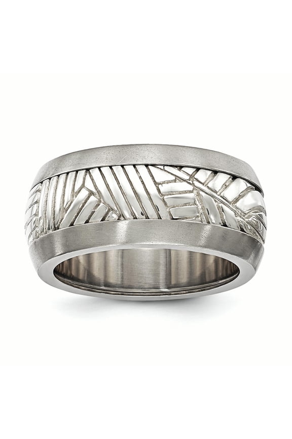 Edward Mirell Titanium Sterling Silver Inlay Polished Leaf Ring EMR297