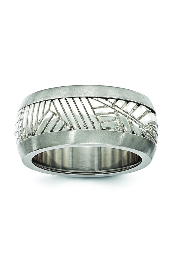 Edward Mirell Titanium  Sterling Silver Inlay Polished Leaf Ring EMR297