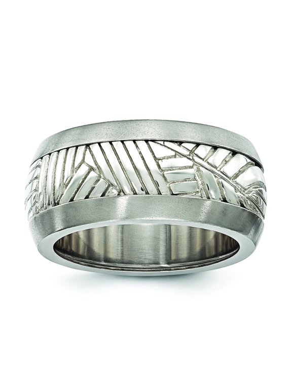 Edward Mirell Titanium Sterling Silver Inlay Polished Leaf Ring EMR297