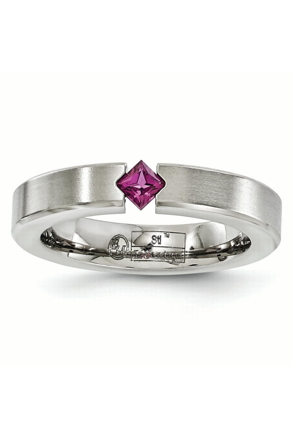 Edward Mirell Titanium Tension-set Square Rhodolite Garnet Brushed 4mm Band