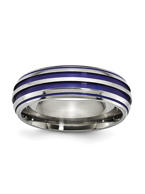 Edward Mirell Titanium Triple Groove Blue Anodized 7mm Band