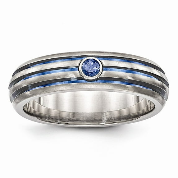 Edward Mirell Titanium Trpl Groove Blue Anodized & Sapphire Ring