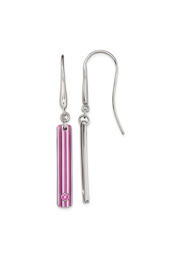 Edward Mirell Titanium Trpl Groove Pink Anodized & Pink Sapphire Earrings