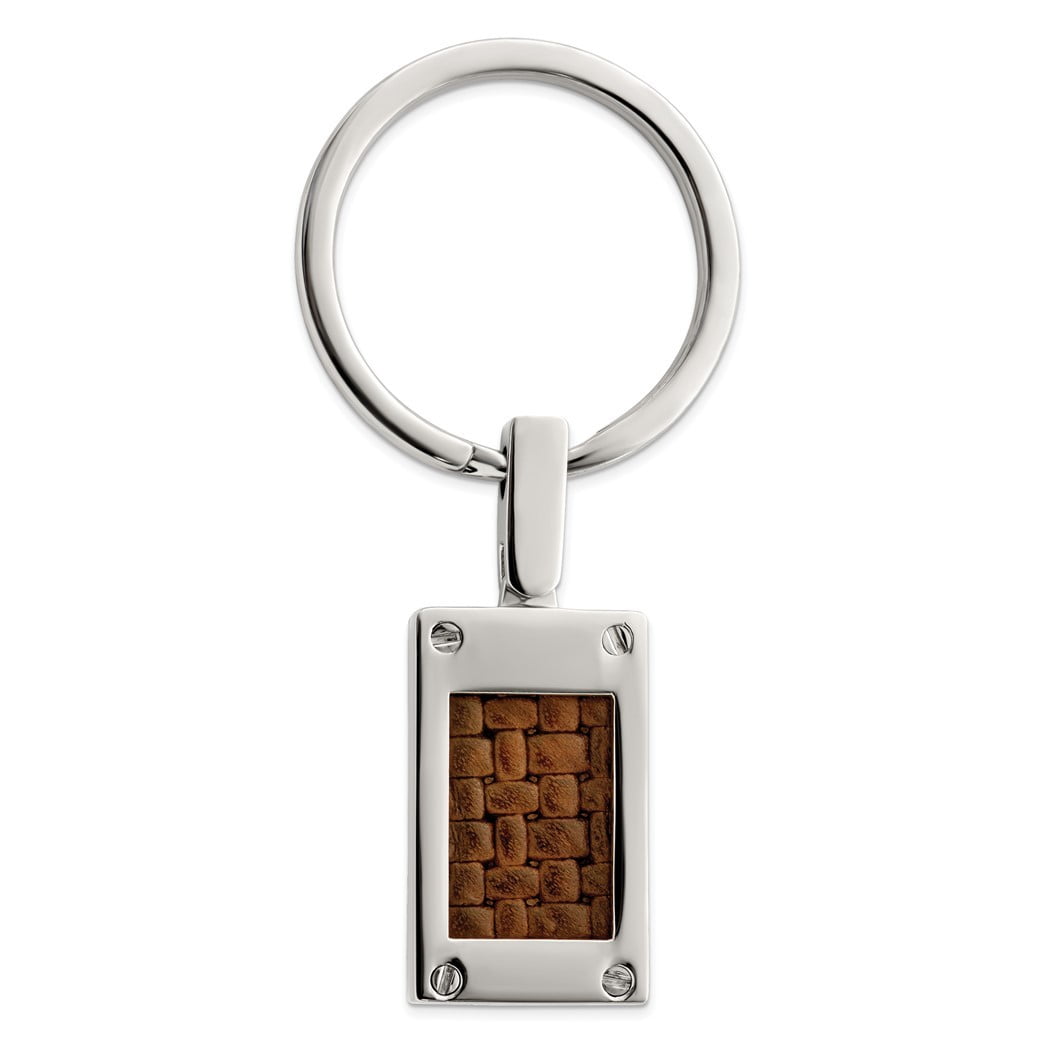 Edward Mirell Titanium and Brown Leather Polished Key Ring Measures 53mm Long Jewelry for Men
