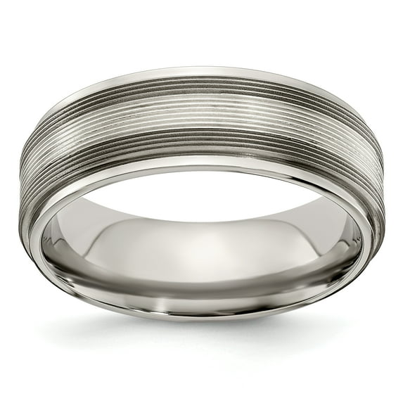 Edward Mirell Titanium w/Sterling Silver Textured Line Step Edge 7.5mm Band