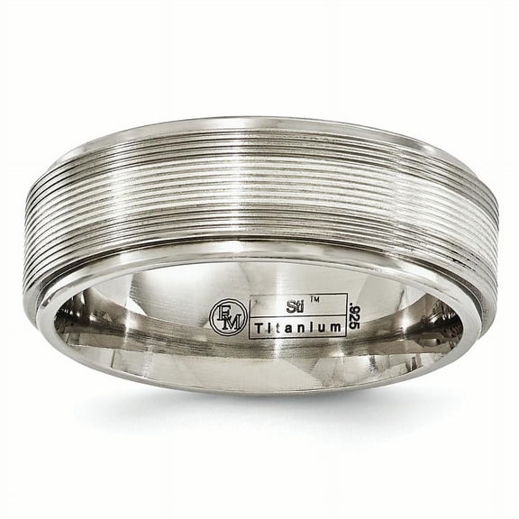 Edward Mirell Titanium w/Sterling Silver Textured Line Step Edge 7.5mm Band
