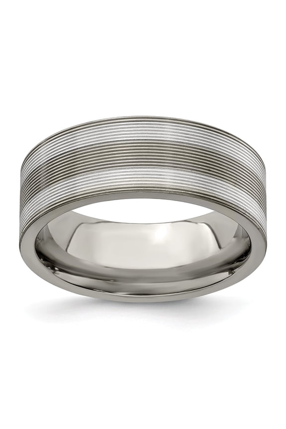 Edward Mirell Titanium with 925 Sterling Silver Inlay Grooved 8.5mm Band Size: 10; for Adults and Teens; for Women and Men