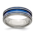 thumbnail image 1 of Edward Mirell Titanium with Blue Anodized Grooves 8mm Band, 1 of 6