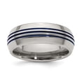 thumbnail image 1 of Edward Mirell Titanium with Blue Anodized Triple Groove Domed 8mm Band EMR100, 1 of 6