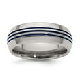 thumbnail image 1 of Edward Mirell Titanium with Blue Anodized Triple Groove Domed 8mm Band, 1 of 6