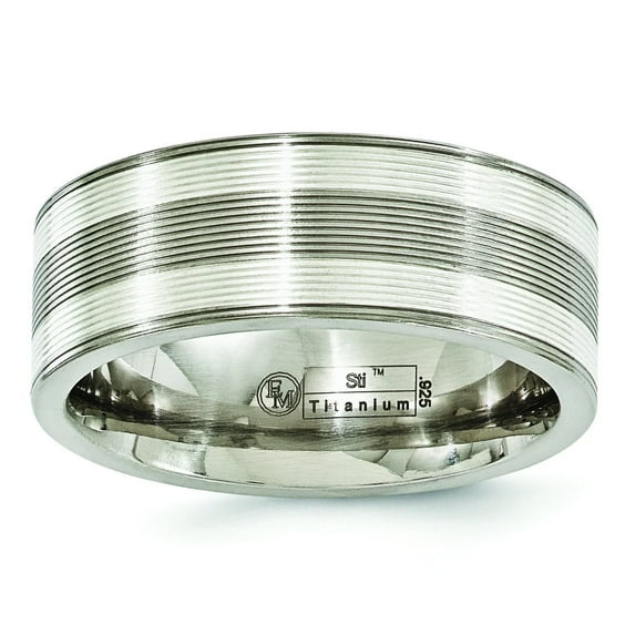 Edward Mirell Titanium with Sterling Silver Inlay Textured 8.5mm Band EMR180