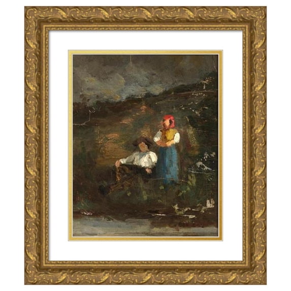 Edward Mitchell Bannister 12x14 Gold Ornate Wood Frame and Double Matted Museum Art Print Titled - Repose