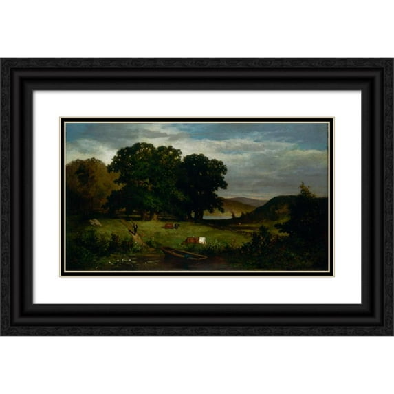 Edward Mitchell Bannister 14x10 Black Ornate Wood Framed Double Matted Museum Art Print Titled: Oak Trees (1876)