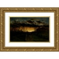 thumbnail image 1 of Edward Mitchell Bannister 14x11 Gold Ornate Wood Frame and Double Matted Museum Art Print Titled - Untitled (Sunset with Quarter Moon and Farmhouse) (1883), 1 of 4
