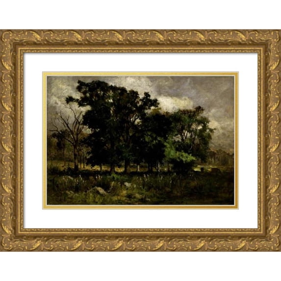 Edward Mitchell Bannister 14x11 Gold Ornate Wood Frame and Double Matted Museum Art Print Titled - Tree Landscape (1877)