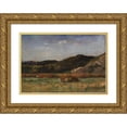 thumbnail image 1 of Edward Mitchell Bannister 18x13 Gold Ornate Wood Frame and Double Matted Museum Art Print Titled - Untitled (Landscape with Cows Grazing, Hills) (1891), 1 of 4