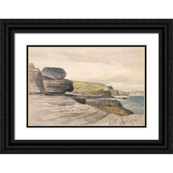 Edward Mitchell Bannister 24x18 Black Ornate Framed Double Matted Museum Art Print Titled: Newport Scene (ca. 1880-1889)
