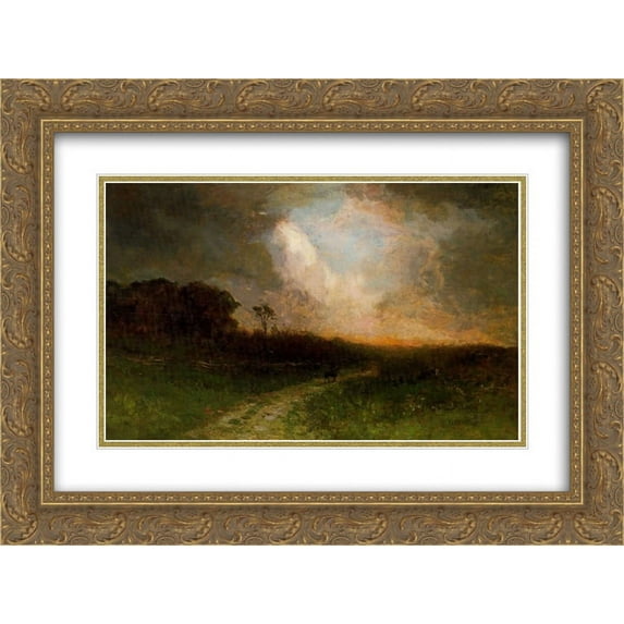 Edward Mitchell Bannister 2x Matted 24x20 Gold Ornate Framed Art Print 'Man on a Horse'