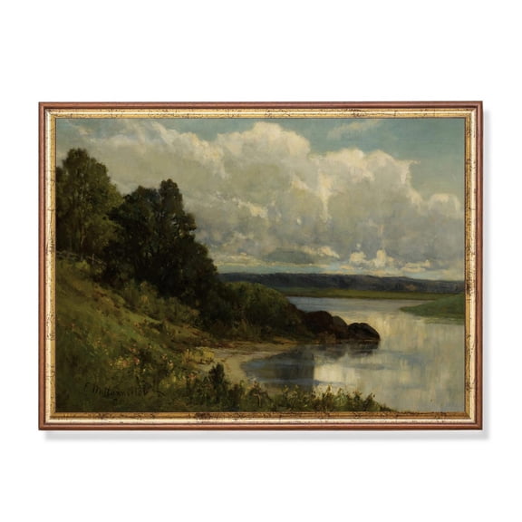 Edward Mitchell Bannister River Landscape - 19Th Century Vintage Art Home Decor, 8x12 UNFRAMED
