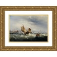 thumbnail image 1 of Edward Moran 14x11 Gold Ornate Wood Frame and Double Matted Museum Art Print Titled - Fishing Boats Beating Up to Windward (ca. 1858), 1 of 4