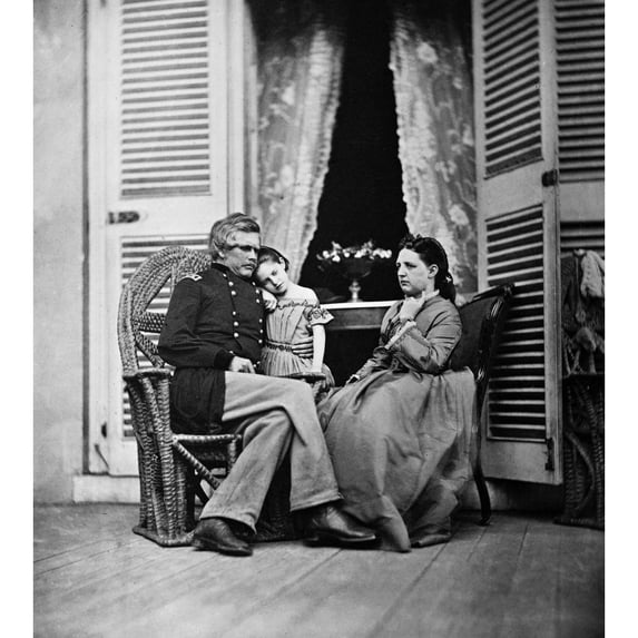 Edward Ord. Nedward Otho Cresap Ord. Union Army Officer. Photographed With His Wife And Daughter C1864.