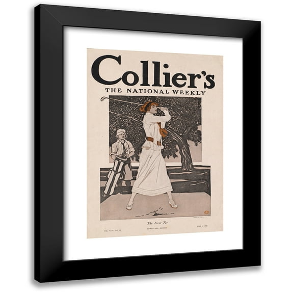 Edward Penfield 11x14 Black Modern Framed Museum Art Print Titled - Collier's, the National Weekly, the First Tee (1912)