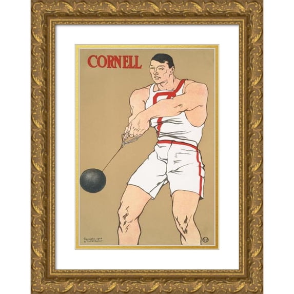 Edward Penfield 13x18 Gold Ornate Wood Frame and Double Matted Museum Art Print Titled - Cornell (1908)