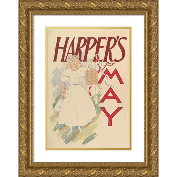 Edward Penfield 14x18 Gold Ornate Wood Frame and Double Matted Museum Art Print Titled - Harper's, May (1893)