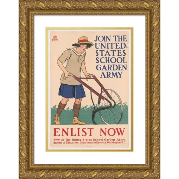 Edward Penfield 18x24 Gold Ornate Framed and Double Matted Museum Art Print Titled - Join the United States School Garden Army - Enlist Now (1918)